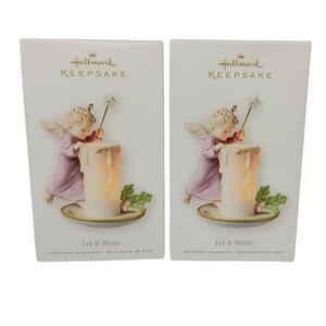 2 Hallmark Let It Shine Christmas Ornaments 2008 Baby Angel & Candle New In Box